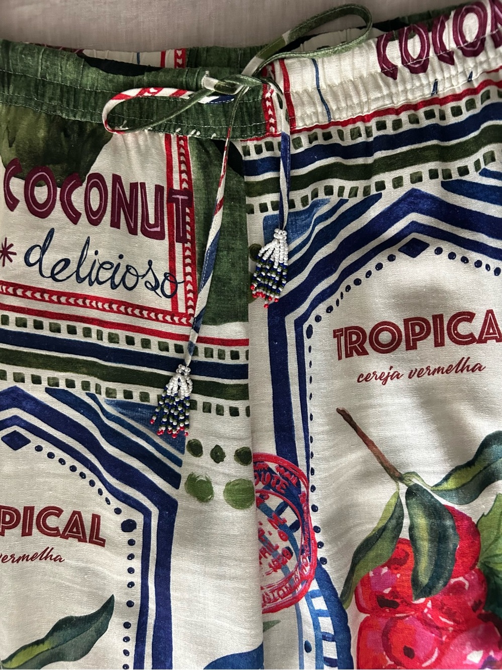Women's Tropical Print Drawstring Pants - Green/Blue/Red
